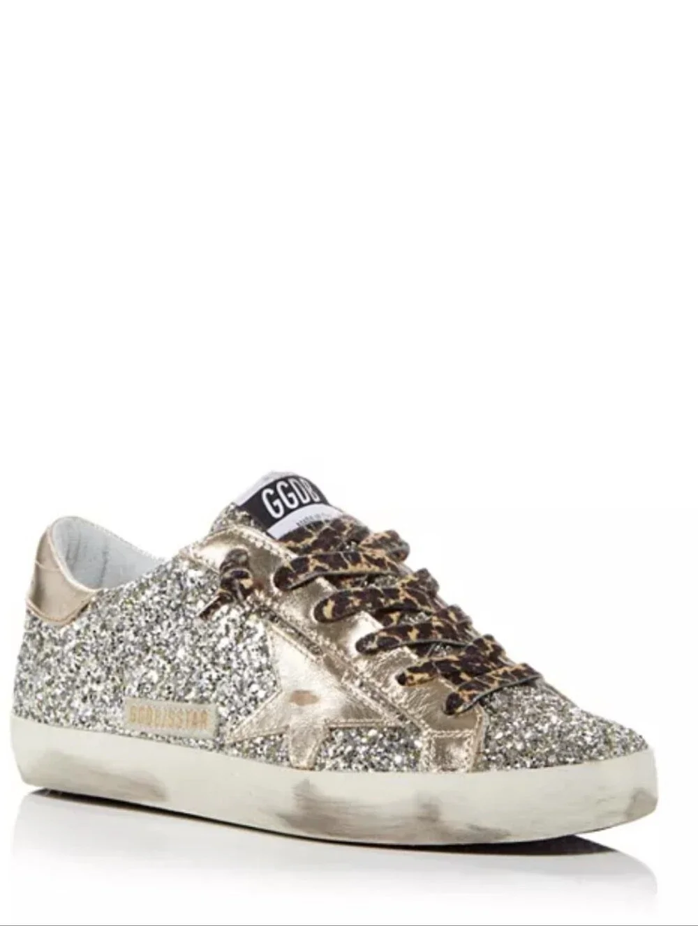 Golden Goose Super-Star Low Top Sneakers in Silver Glitter Sz41